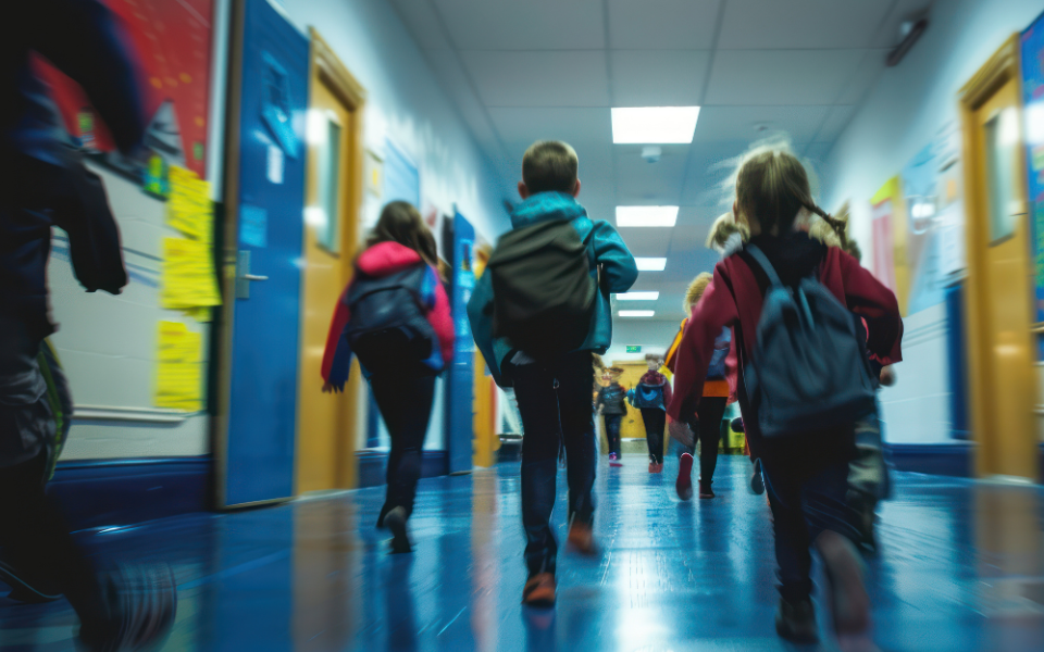 Children walking in school