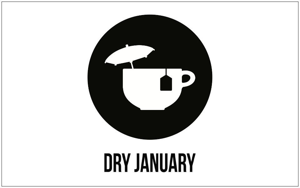 Mug of tea with cocktail umbrella: Dry January