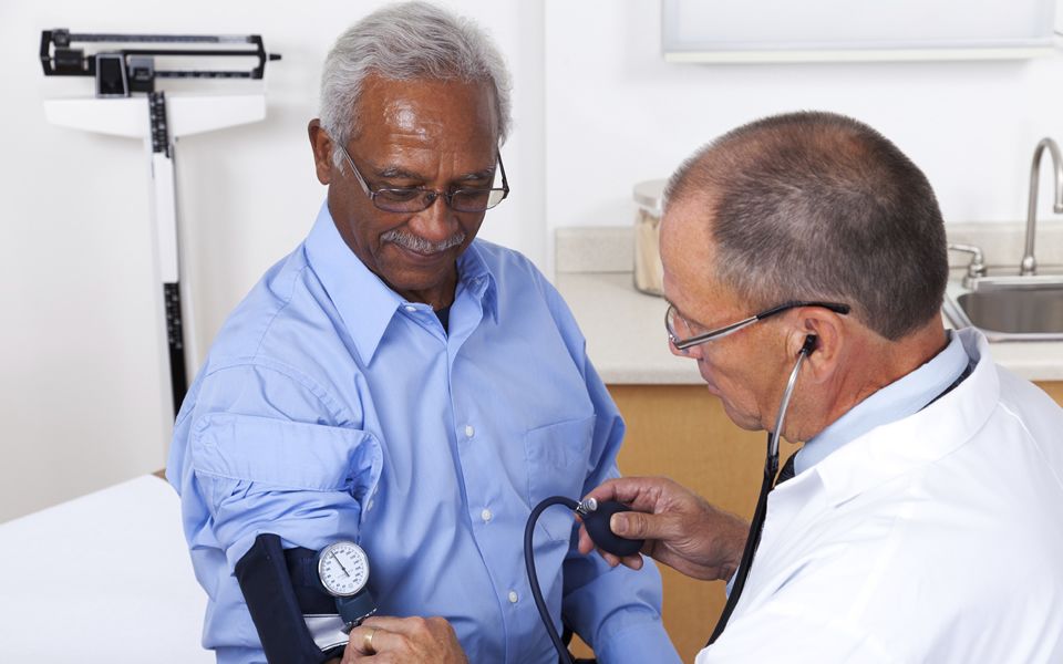 Blood pressure testing at a GP surgery