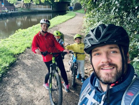 family on bike ride