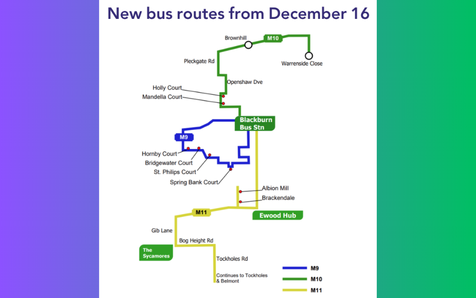 A map of the new bus routes in Blackburn.